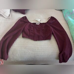 Ribbed corset long sleeve purple crop top